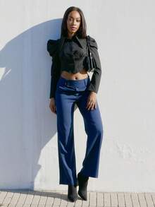 Yess Loren Women's Solid Color Casual Pants, Simple And Fashionable For Daily Wear Fall Cloth For Women - Navy Blue - View 3