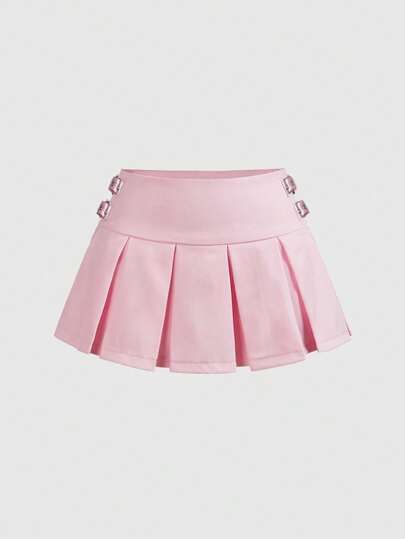 J-Fashion Kawaii süßer sportlicher Preppy rosa Mini-Rock mit niedriger Taille und Falten für Frauen