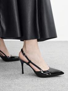 CUCCOO BIZCHIC 女士亮面尖头搭扣设计优雅高跟鞋 - 黑色 - 查看 5