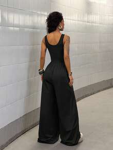 StreetHx Bộ jumpsuit nữ casual phong cách đường phố gợi cảm với họa tiết đục lỗ. - màu đen - Xem 2