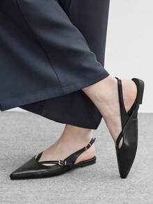 CUCCOO BIZCHIC Women's Pointed Toe Buckle Design Casual Slip-On Loafers - Black - View 3