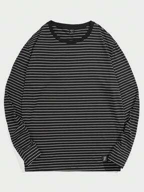 Manfinity Unisex Men Striped Print Patched Detail Tee, Summer, Fall, Couple Things, Long Sleeve Top