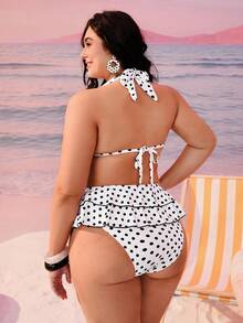 Swim Mod 大码女式两件套黑色波点印花露背系带性感沙滩度假比基尼泳衣 - 彩色 - 查看 2