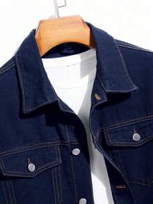 Manfinity Homme 加大码男士休闲水洗牛仔夹克 - 深色水洗藍 - 查看 4