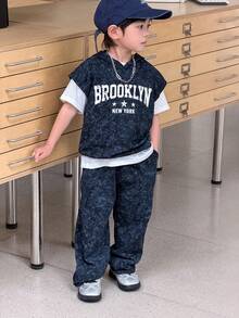 2pcs Young Boys Casual Street Fashion Korean Style Snowflake Hoodie Sweatshirt And Solid Color Elastic Waist Sweatpants Set, Suitable For Back To School, Birthday, Baby Shower, Holiday Parties, All Seasons - Black - View 4