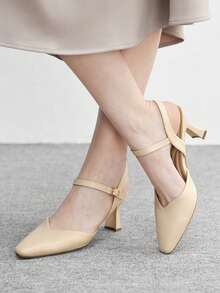 CUCCOO BIZCHIC 杏色方头粗跟时尚法式简约百搭女式高跟鞋，春秋季 - 杏色 - 查看 5