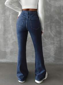 EURMUSE 98%Cotton Zipper Fly Distressed Bell Bottom Jeans - Medium Wash - View 2