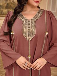 Al Najma Plus Size Women's Turkish Maxi Dress & Arabic Traditional Abaya - Dusty Pink - View 4