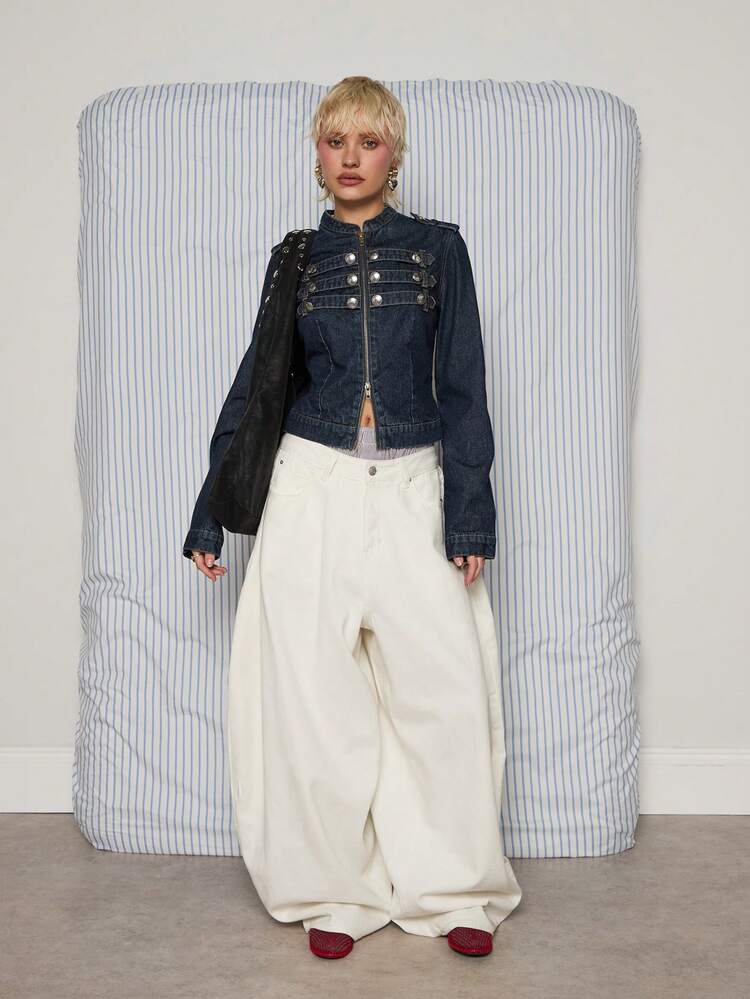 COUREZ Fitted Denim Drummer Military Napoleon Jacket/Y2K Jacket