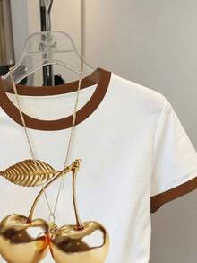 Resyla Áo thun nữ tay ngắn cổ tròn in hình quả anh đào, kiểu dáng thường ngày, đa năng. - trắng - Xem 4