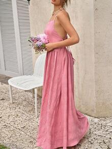 SuriyaCove Abito lungo casual da donna con lacci e schiena scoperta, colore rosa - Rosa - Visualizzare 6