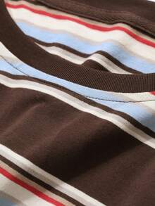 DAZY 条纹宽松长袖圆领女式休闲T恤 Y2k - 咖啡棕 - 查看 6