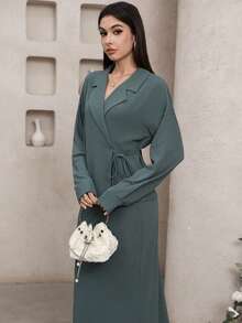 Veilorie Completo elegante da donna composto da top a maniche lunghe con laccio e gonna lunga, in tinta unita - Blu verde acqua - Visualizzare 3