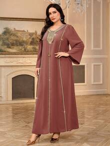Al Najma Plus Size Women's Turkish Maxi Dress & Arabic Traditional Abaya - Dusty Pink - View 3