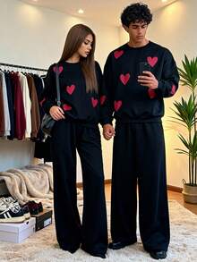 Manfinity VCAY Men's Casual Pullover Sweatshirt, Round Neck, Whole Garment Screen Printing Pattern, Autumn/Winter - Black - View 5