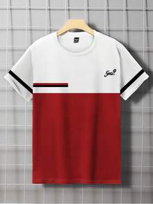 Manfinity Dauomo Camiseta casual de manga corta y cuello redondo con estampado de caballero para hombres - Multicolor - Ver 4