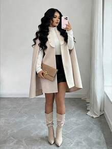 Elenzga Elegant Women's Apricot Cape Coat, Suitable For Christmas, Valentine's Day, Parties, Outings, Dates, Weddings, Daily Wear - Apricot - View 1