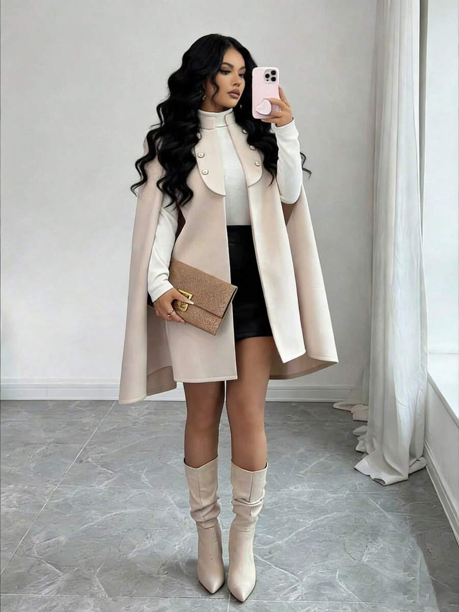 Elenzga Elegant Women's Apricot Cape Coat, Suitable For Christmas, Valentine's Day, Parties, Outings, Dates, Weddings, Daily Wear - Apricot - View 1