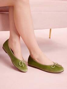 CUCCOO DOLLMOD Bailarinas minimalistas versátiles y casuales con decoración de lazo para mujer - Verde - Ver 4