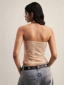 Easelle 女士休闲无袖露背系带薄外套 - 杏色 - 查看 2