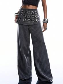 LYSMO 女士线条印花圆形装饰时尚套装裤 - 黑色 - 查看 5