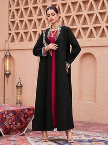 Al Najma Áo Abaya tay dài dáng rộng, họa tiết phối màu, phong cách thường ngày, thích hợp cho mùa xuân/thu. - Nhiều màu - Xem 4