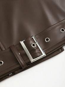 Sweetra 时尚设计 PU 皮革短款摩托车夹克 - 咖啡棕 - 查看 3