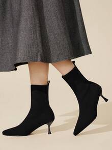 CUCCOO BASICS Women's Fashion Versatile Pointed Toe Mid-Calf High Heel Boots Valentine's Day