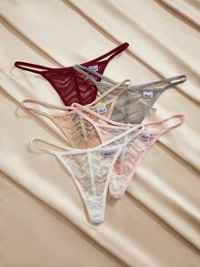Charlaine Chiloți tanga romantici din dantelă, culoare uni, pachet de 5 bucăți pentru femei - Multicolor - Vizualizare 5