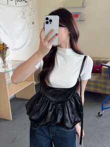 DAZY Women's Layered Ruffled Floral Casual Blouse, Korean Princess Style - Black - View 6