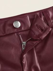 SHEIN Tall Pantalones rectos de piel de poliuretano negros para una cita - Burdeos - Ver 9