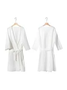 女士奢华水疗浴袍：100%纯棉绒面浴袍，带腰带和口袋 | 适合酒店、桑拿、新娘送礼会等场合的旅行浴袍 | 卫生、轻便的白色毛巾布必备 - 白色 - 查看 9