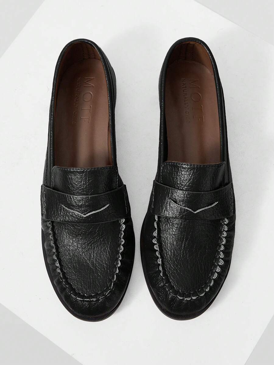 MOTF ZAPATOS DE MUJER MOCASINES DE CUERO PU CON VOLANTES - Negro - Ver 1