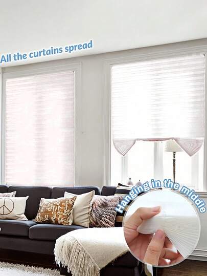 1pc White No Tools Cut-To-Size Light Filtering Pleated Fabric Shades, Temporary Window Blinds, No Drilling Self Adhesive Blinds, Easy To Cut And Install, Trim At Home