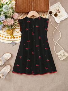 Đầm bé trai kiểu dáng thường ngày dễ thương in hình trái tim nhỏ và quả anh đào, viền bèo nhún đơn giản, thích hợp cho mùa hè. - Nhiều màu - Xem 3