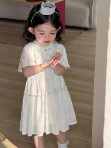 DAZY Baby Girl Ruffled Hem Casual Dress, Spring/Summer - White - View 8