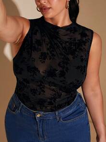 SHEIN BAE Mono elegante de lunares transparente para mujer de talla grande/Blusas de verano/Ropa de festival/Camiseta de talla grande/Blusas de talla grande/Blusas para el verano/Blusa negra/Vacaciones/Atuendos de vacaciones para mujer