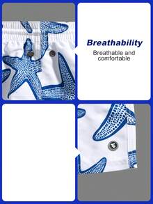 Horizaway 男士海星印花休闲沙滩短裤 - 藍色 - 查看 7