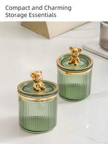 1 pieza Soporte de lujo para hisopos de limpieza del hogar con tapa, caja de almacenamiento a prueba de polvo, decoración de baño del hogar, organizador de maquillaje de verano - Verde - Ver 5