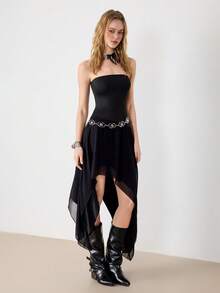 Ardnt 复古经典黑色露脐性感不对称下摆哥特风女装 - 黑色 - 查看 5