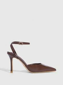 CUCCOO SZL Beige PU Color-Blocking Lace Patchwork Fashionable Elegant Sexy Backless Pointed Toe Pumps Valentine's Day - Coffee Brown - View 3