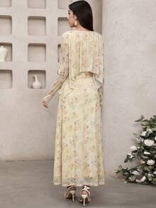 Veilorie Women's Floral Print Round Neck Long Sleeve Elegant Arabic Dress - Multicolor - View 2
