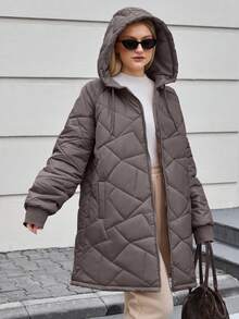 EURMUSE Damski zimowy płaszcz z kapturem, zapinany na suwak, w dużych rozmiarach