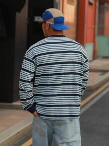 DAZY 男士休闲条纹圆领落肩长袖T恤，春秋季 - 彩色 - 查看 2