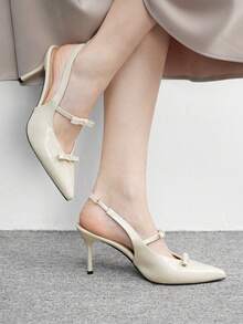 CUCCOO BIZCHIC Apricot Pointed Toe Bowknot Stiletto High Heel Pumps, Fashionable French Minimalist Versatile Women Shoes, Spring/Autumn Valentine's Day - Apricot - View 3