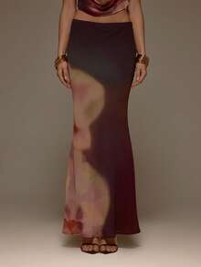 MUSERA 中腰印花网纱吊带长裙套装（仅下装）情人节性感可爱派对浪漫夜晚外出场合冬季假期 - 彩色 - 查看 2