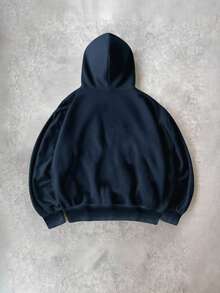 Manfinity Dauomo New York Letter Print Applique Embroidery Casual Long Sleeve Zip-Up Hoodie, Versatile Autumn/Winter Outerwear - Navy Blue - View 2