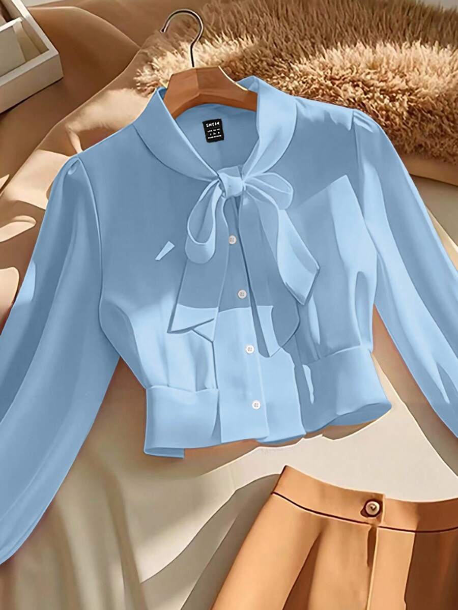 GlowEve Áo sơ mi nữ thanh lịch và đi làm mùa thu - Màu xanh lam - Xem 1