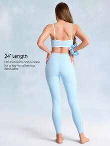 GLOWMODE 24英寸 FeatherFit™ 柔软弹力罗纹拼接设计紧身裤，适合低强度瑜伽、普拉提、日常休闲穿着，秋冬季适用。 - Blue Day - 查看 3