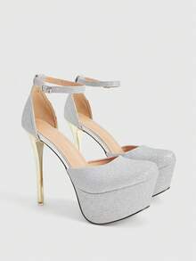 CUCCOO LuxiPop Women's Thick Sole Buckle Design Fashionable Glamorous High Heels, Suitable For Party Occasions